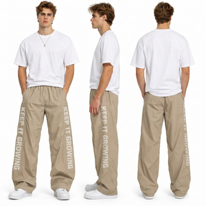 Men's Wide Leg Pants <b>Elastic</b> <b>Waist</b> Printed Lightweight Nylon <b>Trousers</b> Men Streetwear Printed Windbreaker Pants Bagyy Hiking Pant - Product Image 5