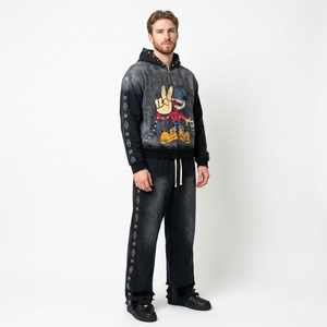 Men Mickey Mouse Printed Hooded Tracksuit Full Length Zipper Front Streetwear Loose Fit Character Design Autumn Wear Bangladesh - Product Image 3