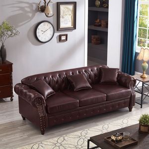 Divano Chesterfield Classico Bordeaux da 220 cm in Ecopelle PU Imbottito per Soggiorno con Contenitore e Design Trapuntato - Product Image 3