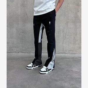 Pantalones de hombre de felpa lavada con efecto ácido, holgados, de corte casual, pierna ancha, acampanados, estilo streetwear - Product Image 1