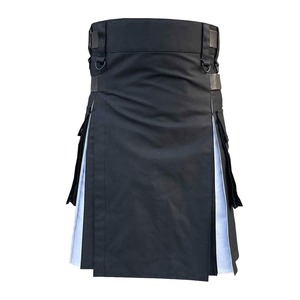 Kilt hybride noir pour femme avec panneaux latéraux et bretelles réglables, coupe classique, en polyester - Product Image 1