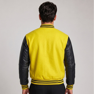 Veste universitaire noire pour homme, manches crème, fermeture boutonnée, style décontracté, coupe classique, pour l'automne - Product Image 5