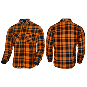 <b>Orange</b> Black High-Visibility Biker Plaid and <b>Concealed</b> Armor Flannel with DuPont Kevlar Riding Apparel for Mens Gear - Product Image 3