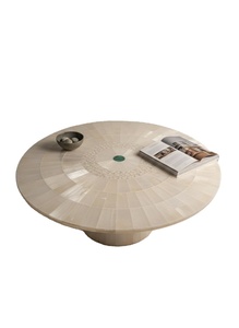 Mesa Redonda de Selenita Blanca Contemporánea Hecha a Mano para 4 Personas, para Comedor, Hogar, Apartamento u Hotel - Product Image 4