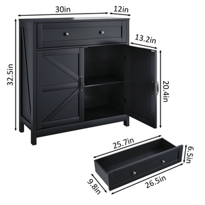 Aparador de Cocina Estilo Rústico con Puerta Corredera y Estante Ajustable, Mueble de Almacenamiento con Detalles de Granero - Product Image 2