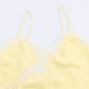 6 Colors <b>Spaghetti</b> <b>Strap</b> Back Hollow Out Lace Trim Silky Casual Fashion Summer Satin tank Top for Women - Product Image 4