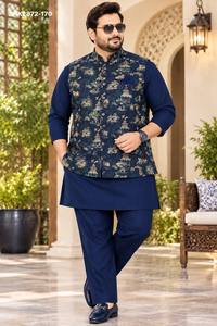 Ensemble Kurta-Polo et pantalon pour homme en soie douce, à manches longues et unies, avec Koti jacquard à motif intégré – Fournisseur indien - Product Image 5