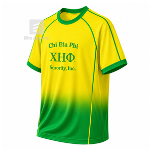 เสื้อฟุตบอลชมรมนักเรียนหญิงชื่อ Custom Chi Eta Phi แขนสั้น โลโก้ด้านหน้า สีเขียวและเหลืองไล่เฉดสี ผ้าโพลีเอสเตอร์ระบายอากาศได้ดี - Product Image 2