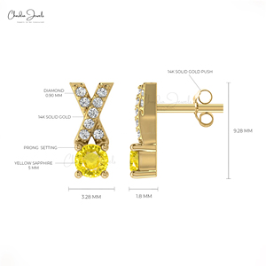 Verified Supplier Natural 0.90 Cts Round Cut Yellow Sapphire & Diamond Jesus Cross <b>Earrings</b> 14k Fine Gold Push <b>Back</b> Stud for Her - Product Image 4