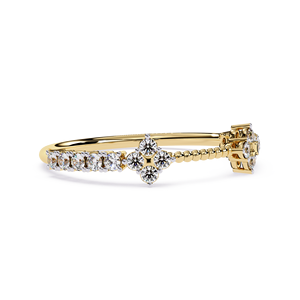 Anillo Abierto de Doble Flor con Diamantes Naturales Redondos en Oro Amarillo de 18K y Anillo de Racimo para Mujer, Joyería Fina para Regalo de Anillo de Boda - Product Image 2