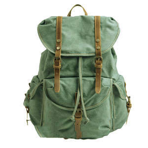 Canvas Rucksack <b>Backpack</b> Panelled Eco-friendly Unisex Large Capacity Vintage Waterproof Minimalist Zipper Closure Outdoor Travel - Product Image 4
