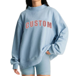 Sudadera Oversize de Cuello Alto para Mujer, Azul Claro, de Felpa Premium Gruesa, Manga Larga, Estilo Minimalista Casual - Product Image 4