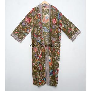 Robes de nuit kimono 100 % coton de luxe, élégantes, à imprimé animal, col en V, avec cordon de serrage, douces, respirantes, manches amples et fluides, décontractées et amples - Product Image 2