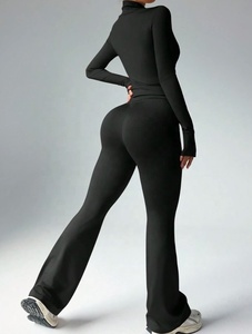Hot Selling Custom Logo Women 2 Piece <b>Flare</b> <b>Leggings</b> Set Premium Nylon Spandex Breathable Zip Up Activewear Jacket Set - Product Image 2