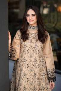 Salwar Kameez de Algodón Beige Bordado para Mujer, Estilo Tradicional Étnico de India y Pakistán, Largo hasta el Suelo, Corte Regular, para Bodas - Product Image 2