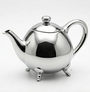 Théière en métal argenté moderne, ronde, avec couvercle et 3 pieds, pour le thé, le café, accessoires pour le thé - Product Image 1