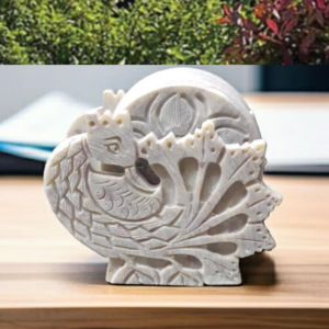 Juego de 6 Posavasos de Mármol Blanco con Diseño de Pavo Real, Calidad de Exportación, en Blanco y Azul - Product Image 2