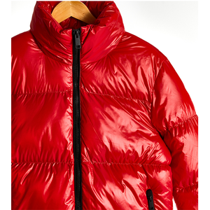 Chaqueta Acolchada Roja para Hombre, Cuello Alto, Cierre de Cremallera, Resistente al Viento, Rellena de Plumón, Ropa de Invierno Informal, Material Grueso de Poliéster - Product Image 5