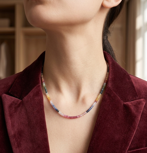 AAA Multi Tourmaline Rondelle Bead Necklace, Sterling <b>Silver</b> Lock - Product Image 1