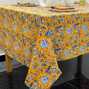 <b>Square</b> Printed Cotton <b>Tablecloth</b> Floral Pattern Yellow Blue Traditional Chinese Style Washable Home Use - Product Image 2