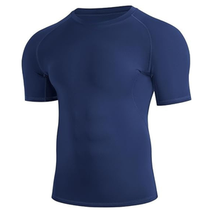 T-shirt de compression ajusté bleu marine pour homme, séchage rapide, polyester, haut d'entraînement d'arts martiaux à manches courtes - Product Image 3