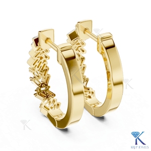 Custom Lab Grown CVD Baguette Diamond Herringbone Pattern Huggie Hoop <b>Earrings</b> 14K 18K Solid Gold Fine Women Jewelry Manufacture - Product Image 1