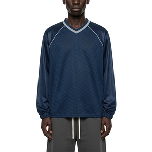 Camiseta Deportiva de Manga Larga con Cuello en V y Malla Perforada Azul Marino para Hombre, Venta al Por Mayor, Personalizable - Product Image 1