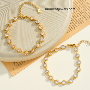 Bracelet Cœur en Acier Inoxydable 304 Fait Main, Plaqué Or 18K PVD, Bijou Géométrique en Zirconia pour Cadeau d'Anniversaire et de Fête - Product Image 4