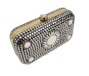 Round Gold-Plated Zinc Alloy Clutch <b>Bag</b> With <b>Studs</b> Fashion Handbag - Product Image 2