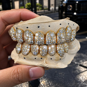 AARVA JEWELS Grillz dentaire personnalisé plaqué or 18 carats avec moissanite, ensemble complet amovible, style Hip Hop unisexe, certifié par une tierce partie - Product Image 3