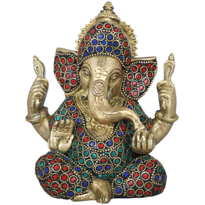 รูปปั้นพระพิฆเนศทองเหลืองขนาด5นิ้วทำด้วยมือรูปปั้นพระพิฆเนศอินเดียสำหรับให้เป็นของขวัญ - Product Image 1