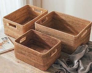 Natural Rattan Eco-Friendly Storage <b>Baskets</b> <b>Square</b> Handles Flexible Design Rustic Multi-Purpose Neatening Decorative Home - Product Image 6
