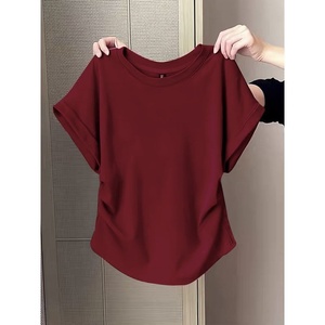 Camiseta informal exclusiva con cuello redondo y manga corta para mujer, con estampado adelgazante, corte holgado, para verano - Product Image 3