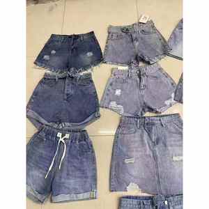 Haute élastique de haute qualité été a-ligne femmes taille haute Denim Shorts grande taille Baggy mince bord bouclé jambe large - Product Image 2