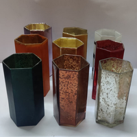 Pot en verre pêche foncé de haute qualité avec couvercle hexagonal en bois de mercuria, fait main, grand, multifonctionnel, décoratif, porte-bougie votif