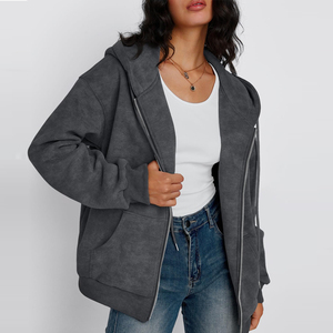 <b>Top</b> Seller Custom <b>Distressed</b> Streetwear Zip Hoodie Women Front Logo 100% Cotton Eco-Friendly Casual Winter Wear Customized - Product Image 4