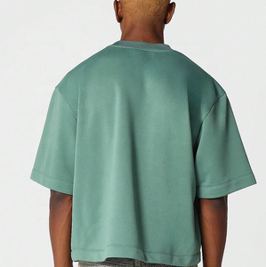 Camiseta de Manga Corta con Cuello Redondo Verde para Hombre, Corte Holgado, Informal, Color Sólido, Tejido de Punto de Algodón, Secado Rápido, Protección UV - Product Image 5