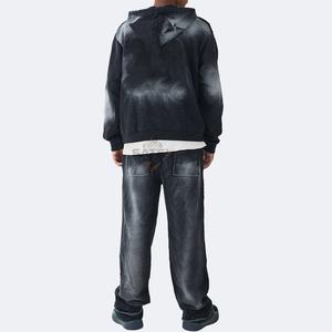 300gsm <b>Zip</b> up Hoodie Custom Logo Cotton Fleece Tracksuit Men Hoodie Jogger Set Oversized Pullover Sweatpants Washed 2 Piece Set - Product Image 2