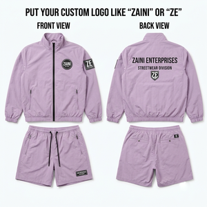 Mens 130 GSM Premium Polyester Taslon Windbreaker Short <b>Set</b> Light Lavender Custom Embroidery TPU Heat Transfer Logo OEM ODM - Product Image 1