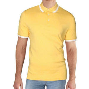 เสื้อโปโลแขนสั้นสีเบจสำหรับผู้ชายพร้อมปกและปลายแขนลายสีน้ำตาลผ้าฝ้ายอ็อกซ์ฟอร์ดระบายอากาศได้ดี - Product Image 1