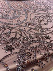 High Quality Lace <b>Fabric</b> With Heavy Beads And Sequins Embroidery For Bridal Wear Evening Gowns And Fashion Textile Applications - Product Image 2