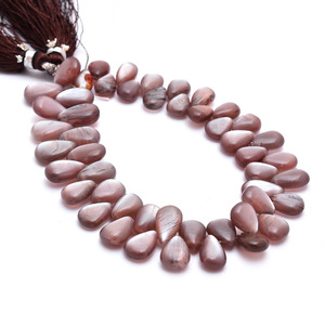 Perles de pierre de lune naturelle marron foncé chocolat, forme poire lisse, taille 5x8mm-8x12mm, qualité AAA, pierres précieuses pour bijoux. - Product Image 1