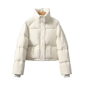 Chaqueta Acolchada Negra para Mujer, Cuello Alto, Manga Larga, Relleno de Poliéster, Cortavientos, Abrigo de Invierno, Corto - Product Image 2