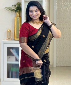 Black <b>Red</b> Banarasi Silk <b>Saree</b> Traditional Wear Women Wedding Party Regular Fit Floor Length Quick Dry 85466 AAYNA- 35023 - Product Image 3