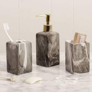 Ensemble de salle de bain de luxe en marbre, best-seller, avec distributeur de savon, porte-brosse à dents, gobelet et porte-savon pour une décoration de salle de bain moderne - Product Image 3