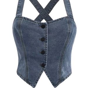 Corset moderne Haut en jean à la mode Décontracté Chic Moderne Slim-Fit Vintage Charm Light Wash Intemporel Structuré - Product Image 1