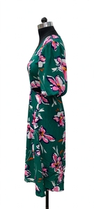 Floral Print V-Neck Midi <b>Dress</b> With Flutter Sleeves <b>A</b>-<b>Line</b> Casual Summer <b>Dress</b> Green Pink <b>Pattern</b> Woven Fabric - Product Image 3