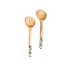 Ensemble de saladiers en émail au design premium, bois naturel avec poignée imprimée en émail, couverts pour servir la salade, prix direct usine - Product Image 1