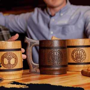 Handmade Wooden Beer <b>Mug</b> with Stainless Steel Insert Classic Design Hand Grip Dishwasher Safe Gift <b>Box</b> for Home Bar & Party Use - Product Image 2