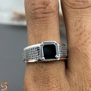 18K Solid White Gold Men's Black Moissanite <b>Ring</b> 8x8mm Asscher Cut Iced Out Hip Hop <b>Statement</b> <b>Ring</b> Luxury Gift for Him Wholesale - Product Image 4